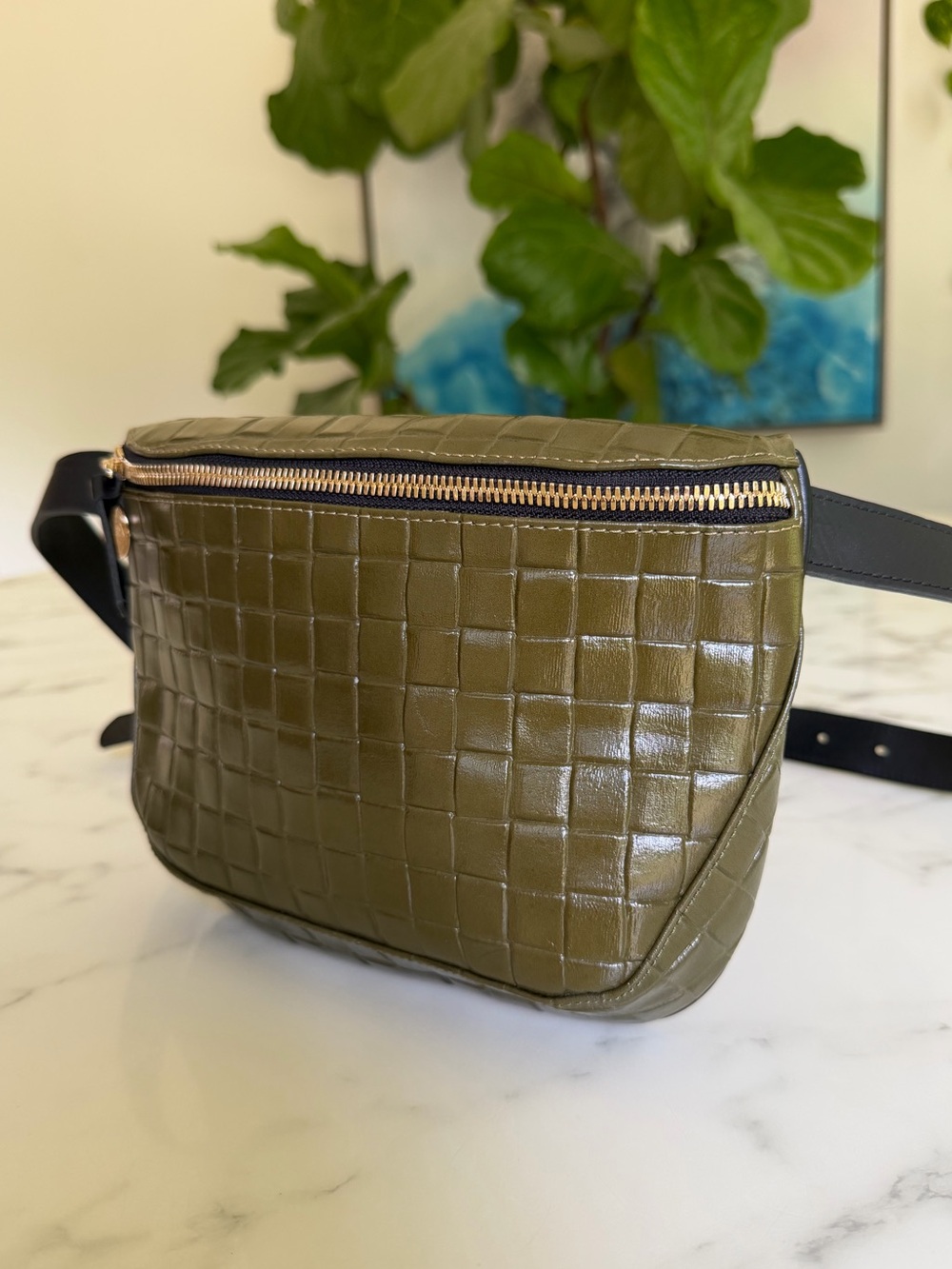 Clare V. Fanny Pack Crossbody Belt Bag Olive Green Croc Embossed Leather - Picture 4 of 8